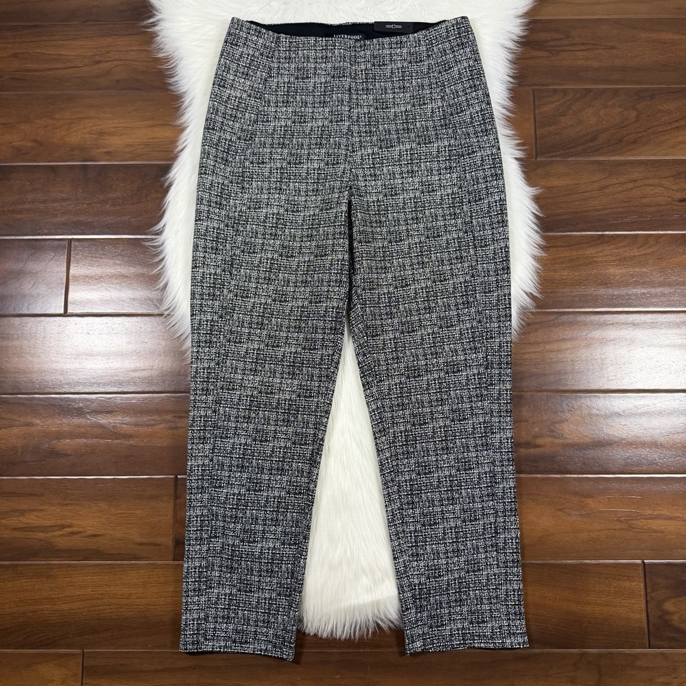 Liverpool Women's Size 12 Black White Pattern Reese Slim Leg Pull On Ankle Pants